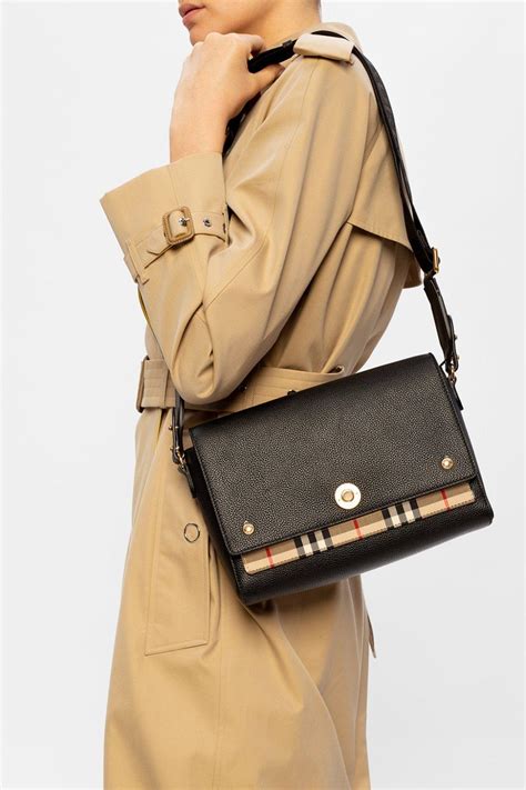 burberry leather and vintage check note crossbody|Burberry leather check bag.